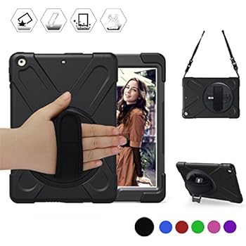 BRAECN iPad Air Shockproof Case [Heavy Duty] Full-Body Rugged Protective Case with a 360 Degree Swivel Kickstand/Hand Strap/Shoulder Strap for Apple iPad Air 1st Generation 9.7 inch (Black)