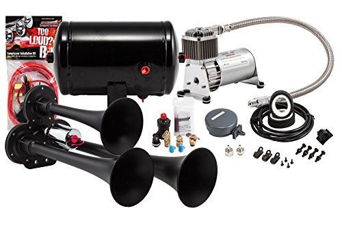 Kleinn Air Horns HK3-1 Complete Triple Air Horn Package - Black