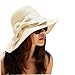 UZZO Women Straw Hat Wide Brim Sun Visor Sun Crocheted Summer Beach Hat (Beige)