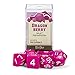 Wiz Dice Dragonberry Set of 7 Polyhedral Dice, Solid Neon Magenta Pink Tabletop RPG Dice with Clear Display Box