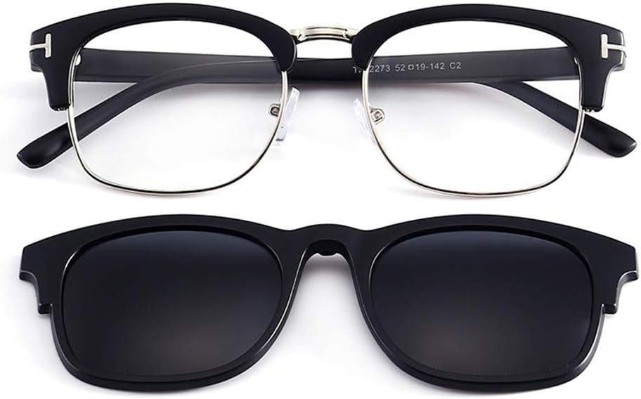 KOMNY Magnetic Mirrors Myopia Frames Half Frame Polarized Sunglasses Men's Magnetic Sunglasses Clips, D