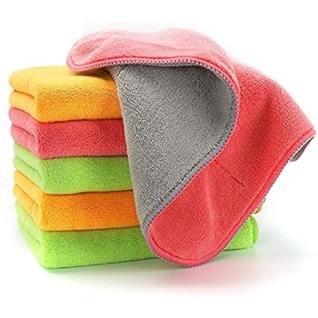 Ultra-Thick Microfiber Cleaning Cloths, Super Absorbent Dust Cloths Buffing Cloths with Two Color on Two Side by House Again, Lint Free Streak Free for Tackling Any Cleaning Job with Ease, 6-Pack