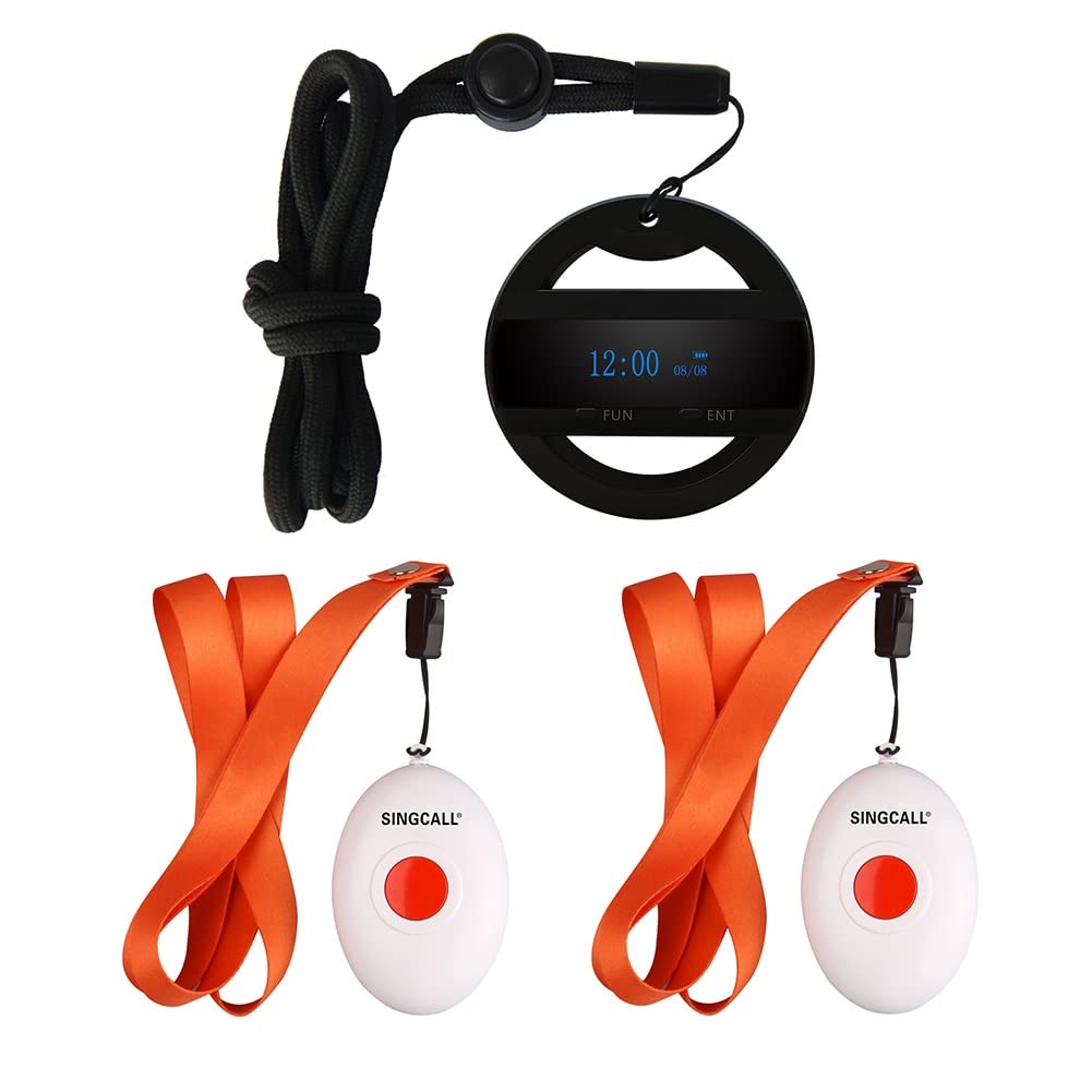 SINGCALL Emergency Alarm System for the Elderly/Patient/Disabled that Calls for Help, 2 Alert Call Bells 1 Mobile Receiver with Lanyard