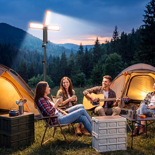 Rechargeable Camping Lamp with Tripod 12000mAh 3 Colors of Light 6000LM Dimmable LED IP65 Suitable for Workshops, Camping, Construction Sites and Emergency Situations