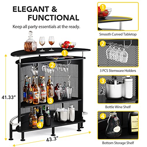 Tribesigns Bar Unit, 4 Tiers Home Bar Table with Storage and Stemware