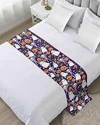 Halloween Purple Bed Runner Scarf King Size,Black