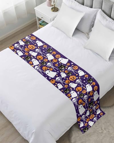 Halloween Purple Bed Runner Scarf King Size,Black