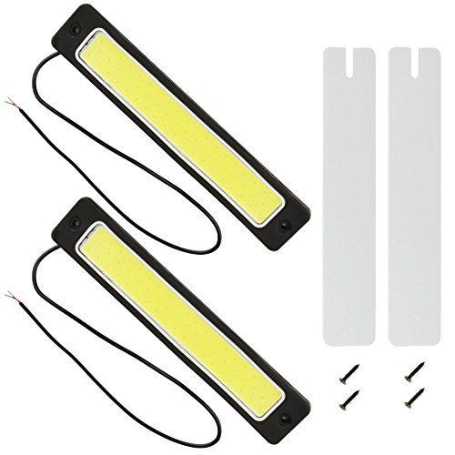 DRL Led Strip SAFEGO 2 Piece High Power 8W 19CM 6000K Led COB Waterproof Aluminum Xennon Slim Daylight Driving LED Daytime Running Light for All Vehicles with 12V Power,White ...