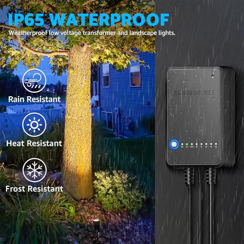 SUNVIE All-in-One LED Low Voltage Landscape Lighting Kit, 12-Pack Landscape Lights with Transformer 100FT Wire and Connectors, 3000K Waterproof Low Voltage Landscape Lights for Garden Yard House Tree
