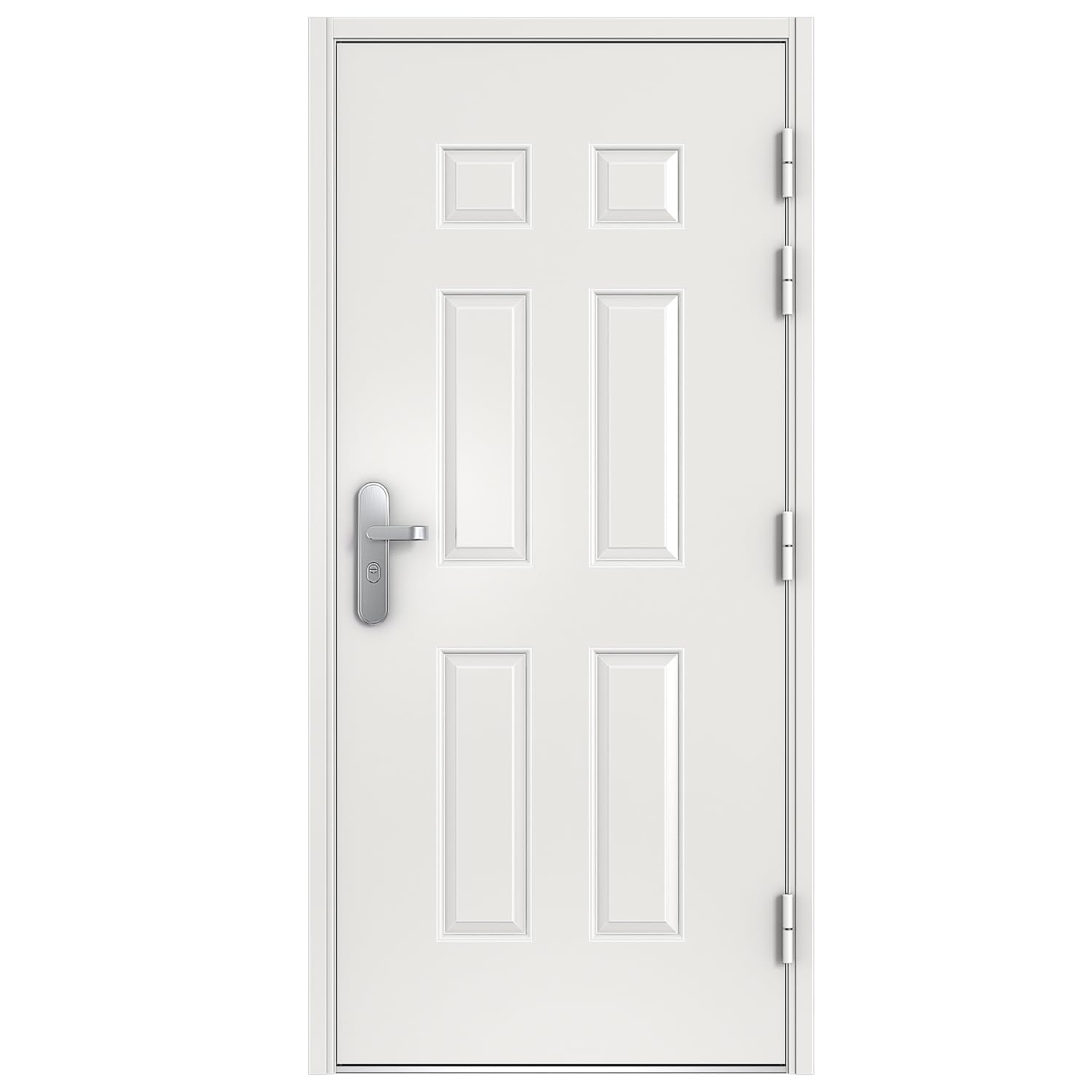 Photo 1 of VIZ-PRO Quick Mount Steel Security Door with Frame and Hardware, 6 Panel White Right Side-Hinged Outward, 30 3/4" Door Slab