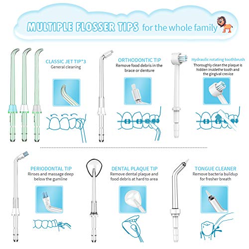Liberex Water Flosser for Kids - 600ML Oral Irrigator Dental Flosser for Teeth/Braces, 8 Dental Nozzle Jets, 3 Min Timer, 10 Pressure Levels, IP X7 Waterproof Anti Leakage Water Pick Teeth Cleaner