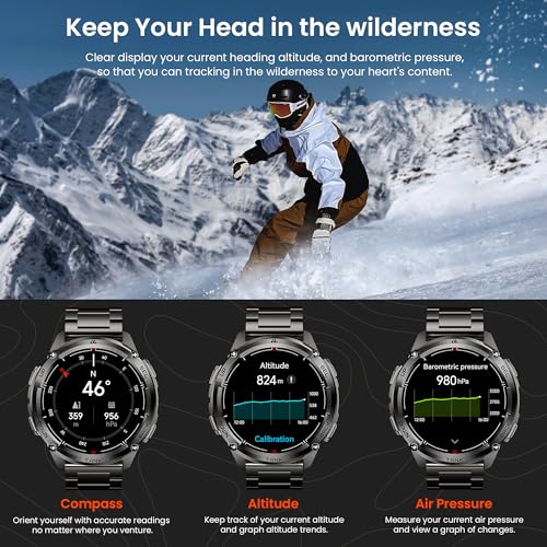 KOSPET Tank T3 Ultra 2 GPS Montre Connectée Homme- 60 Jours d'Autonomie Acier Inoxydable 50ATM Étanche, Boussole Altimètre Appel, Appel Bluetooth
