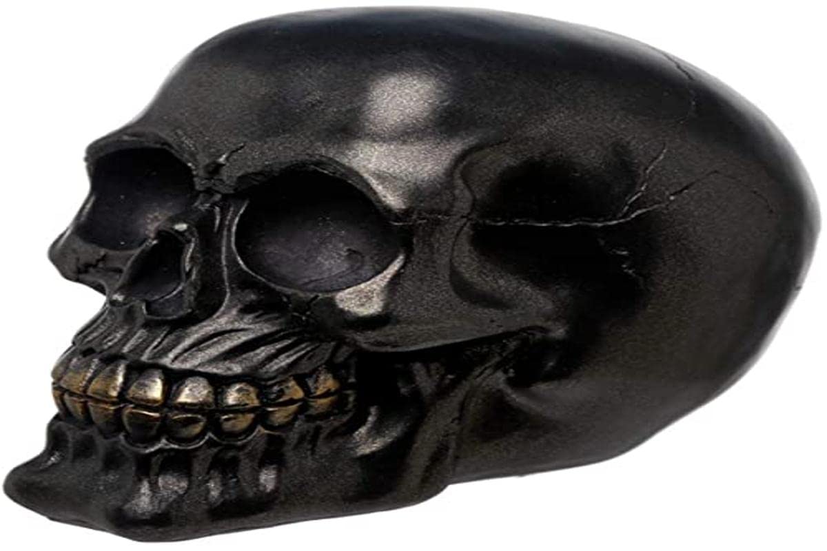 Puckator Metallic Black Skull Decoration - Home Decoration - Black Metallic Skull - Ornaments - Resin - Home Accessories - Living Room Accessories - Human Skeleton - Goth Gifts For Men