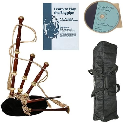 Roosebeck Miniature Sheesham Chalice Style Bagpipe with Black Cover Deluxe Package w/Gig Bag, Book and CD