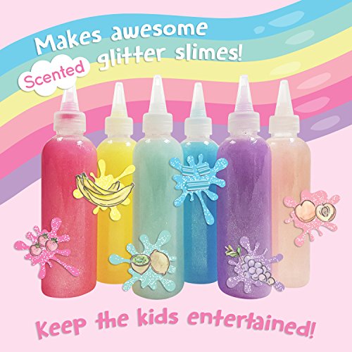 Glitter Glue Slime Supplies Kit for Girls [PASTEL COLORS, FRUIT SCENTED, WASHABLE] Great Stuff for Kids [SLIME ACTIVATOR INCLUDED] Clear Glue Set For Making Red Blue Pink Green Yellow Purple Slimes