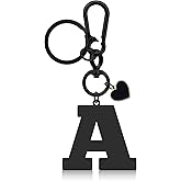 Jielahua Initial Keychain for Women Black Stainless Steel Keychain for Backpack Purse Handbags
