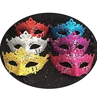 Kerocy Girls Eye Mask Glittery Xmas Half Face Masquerade Party for Carnival Fancy Ball Costume 6 Pack（Random Color）