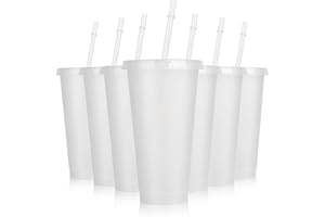Hooqict 7 Pack Reusable Plastic Cups with Lids and Straws 24oz Tumbler Water Iced Coffee Cups Smoothie Cold Drink Cups for Summer, Birthdays, Sleepover Party Supplies