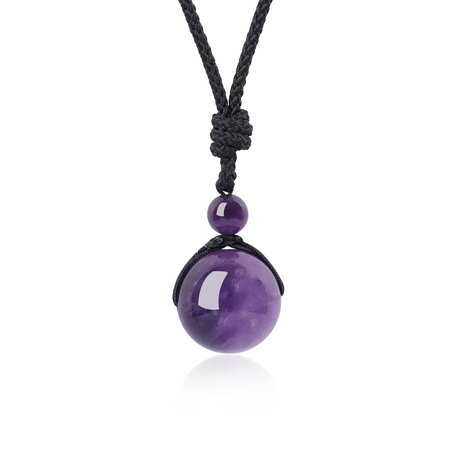 COAI Genuine Round Purple Crystal Amethyst Necklace for Women Men Birthstone Necklace — image 1