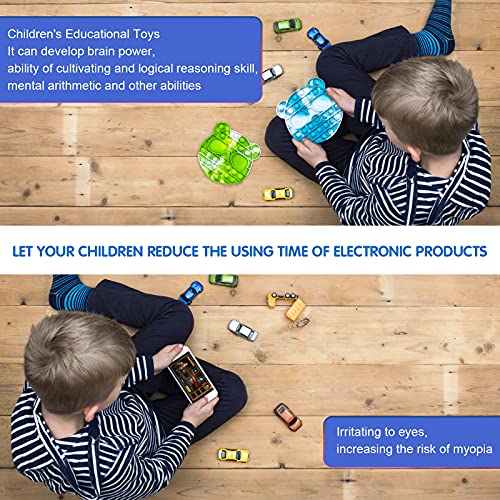 LOLStar Cool Bear Tie-dye Pop Toy, Panda Push Pop Pop Bubble Fidget Toy, Silicone Squeeze Sensory Tools to Relieve Emotional Stress for Autism Kids Adults Sky Blue and Green (2 Pack)