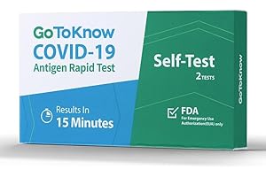 GoToKnow COVID-19 Antigen Rapid Test, 1 Pack, 2 Tests Total, FDA EUA Authorized OTC at-Home Self Test, Results in 15 Minutes with Non-invasive Nasal Swab, Easy to Use & No Discomfort
