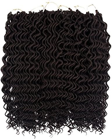6Pcs Faux Locs Curly Crochet Hair 18inch Wavy Faux Locs with Curly Ends Goddess Locs Curly Faux Locs Soft Hair Deep Faux Locs Twist Crochet Braids Synthetic Braiding Hair Extension(18 inch, 4B)