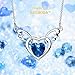 NEEMODA Gifts for Women Blue Crystal Heart Necklace Pendant Fashion Jewelry for Her Girls Girfriend Birthday Anniversary Valentines Day White Gold Plated Angel Wings