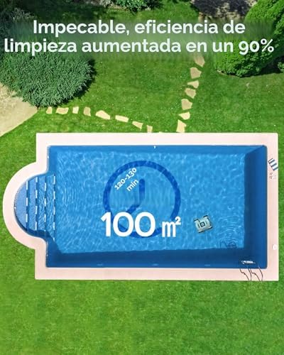 Robot limpiafondos Piscina sin Cable, 130 Minutos hasta 100㎡ Robot Piscina sin Cable Aspirador Piscinas con 2 Motores, Cepillo Grande y Aberturas de succión, Boquilla Ajustable
