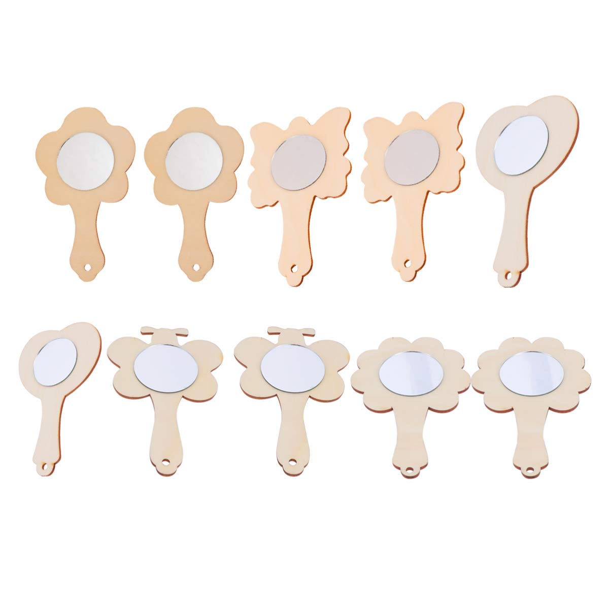 NUOBESTY 18pcs DIY Wood Mirror Unfinished Wooden Toys Painting Handmade Craft Handheld Mirror for Kids DIY Wood Crafts Art