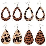 Lightweight Handmade Leaf Leather Earrings DIY Leopard Print Leather Earrings Teardrop Dangle for Women Girls