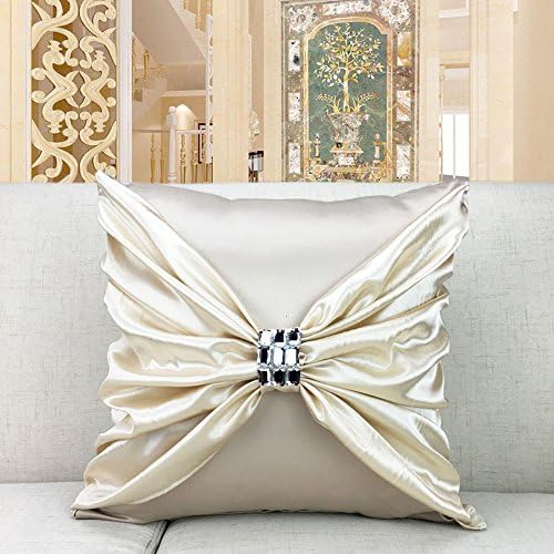 Luxury Silky Decorative Throw Pillow Case Cushion Cover with Diamonds 18 x 18 inch Champange