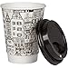 Coffee Paper Cups & Lids Set: 12 Ounce Disposable Mugs: Heavy Duty Decorative Printed Hot Drink Travel Cup & Kitchen Office Supplies: Insulated Double Walled Throw Away with Black Lids: Bulk 50 Count