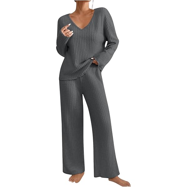 Mzkdieey Women's 2 Piece Outfits Lounge Sets Ribbed Knit