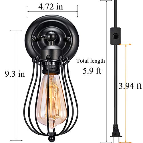 Licperron Wire Cage Wall Sconce Plug in Industrial Wall ...