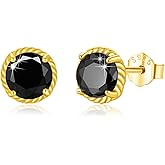 Hagkew 14K Gold Plated Stud Earrings Sterling Silver Square Cubic Zirconia Stud Earrings Hypoallergenic Simulated Diamond for Women Men 6mm