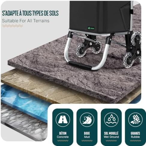 ® Carrito Compra Plegable de Aluminio, Carro de la Compra 6 Ruedas con Bolsa Oxford Desmontable y Ganchos, 58L, Negro
