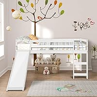 GLCHQ Multifunctional Design Kids Loft Bed with Slide for Boys & Girls Bedroom (Ivory White)