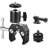 Camera Super Clamp Mount with Ball Head Mount Hot Shoe Adapter with 1/4 Thread for GoPro Hero 9 8 7 6 5 4,DJI Action Cameras,