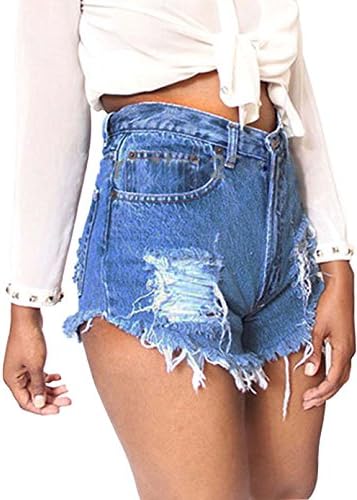 QingOrange Women High Waist Ripped Denim Jeans Shorts Distressed Short Pants