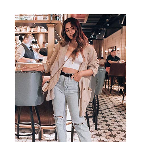 WERFORU Damen Ledergürtel Damen Schwarzer Taillengürtel mit polierter Schnalle für Jeans Hosen Kleider