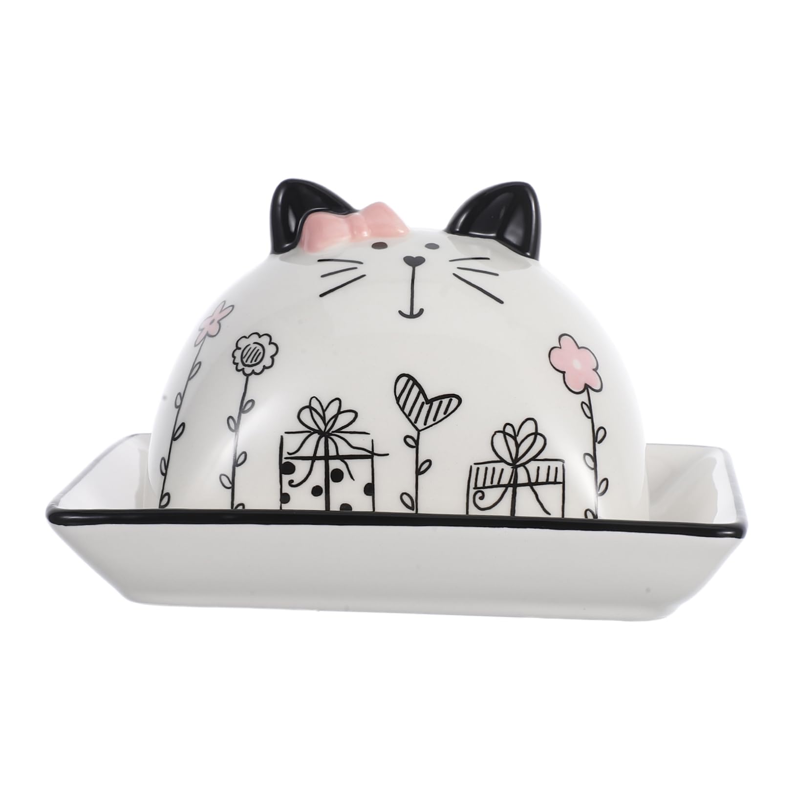 Cabilock Butter Dish with Lid Cute Cat Butter Box Ceramic Butter Container Holds for Countertop Cheese Butter Holder Butter Keeper for Home Kitchen Decor