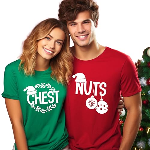 Chest Nuts Christmas T Shirt Matching Couple Chestnuts T-Shirt Chest and Nuts Christmas Shirts Funny Christmas Couples Tshirt Matching Christmas Shirts Couples Christmas Pajamas Red-White at Amazon