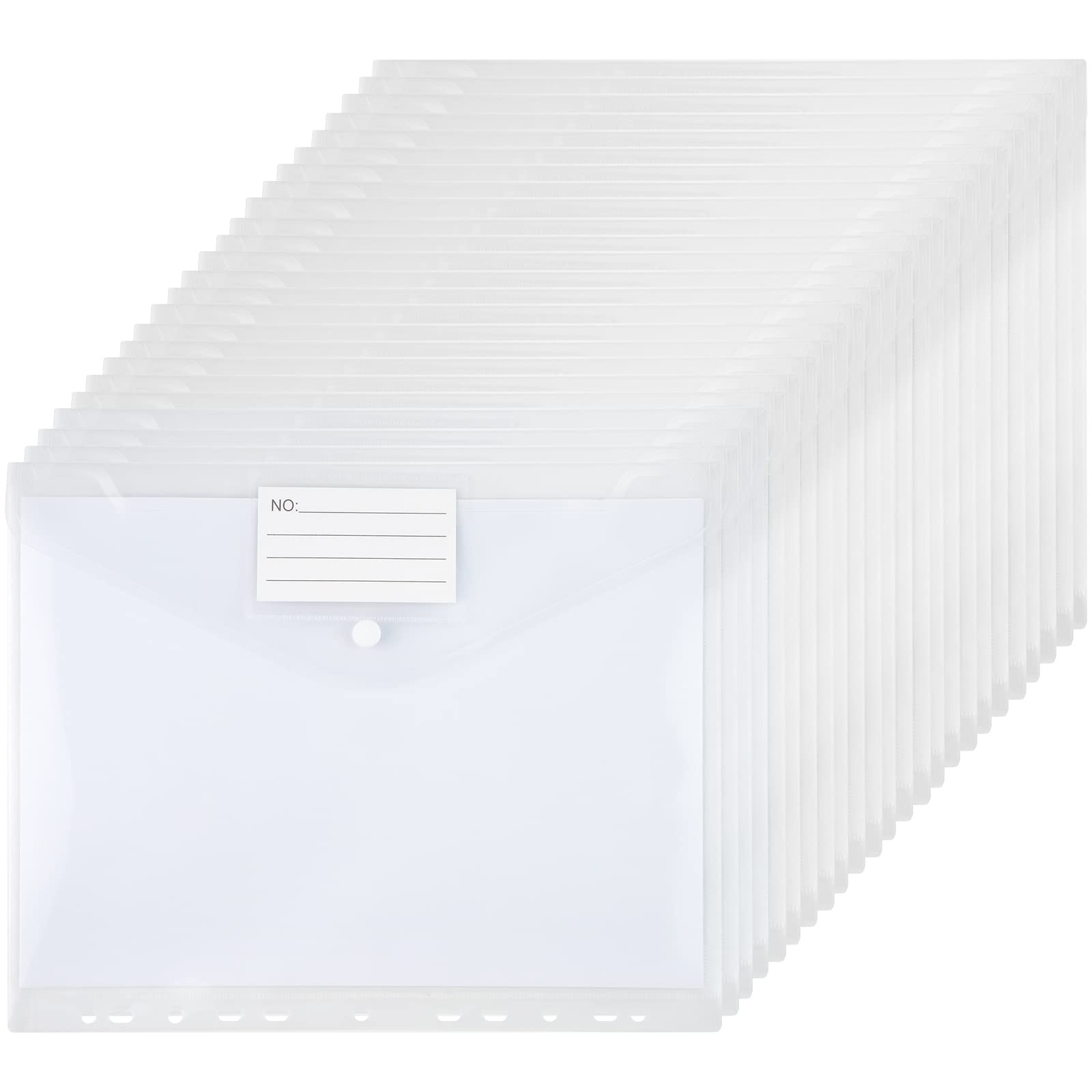 GoodtoU Clear Plastic Wallets Punched Pockets A4 Plastic Folders with Poppers Document Files Plastic Pockets - 24PCS