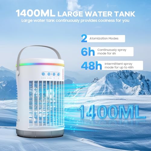 Portable Air Conditioners, 1400ML Mini Air Conditioner Evaporative Personal Cooler Humidifier with Remote, 3 Speeds Mini AC Desktop Cooling Fan for Home Office Bedroom