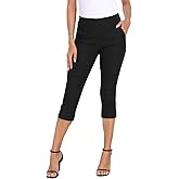 HDE Pull On Capri Pants for Women 19" Inseam Cropped Dress Pants with Pockets