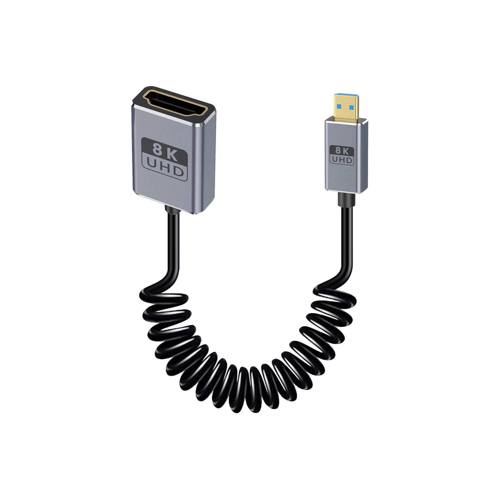 Photo 1 of Duttek Coaxial 8K Micro HDMI to HDMI Extension Coiled Cable with 8K@60Hz, 4K@240Hz, 48Gbps HDMI to Micro HDMI 2.1 Cable for Samsung G8,G9, Camera, Raspberry Pi 5 4, GoPro Hero, Cam Link 1FT-1.5FT