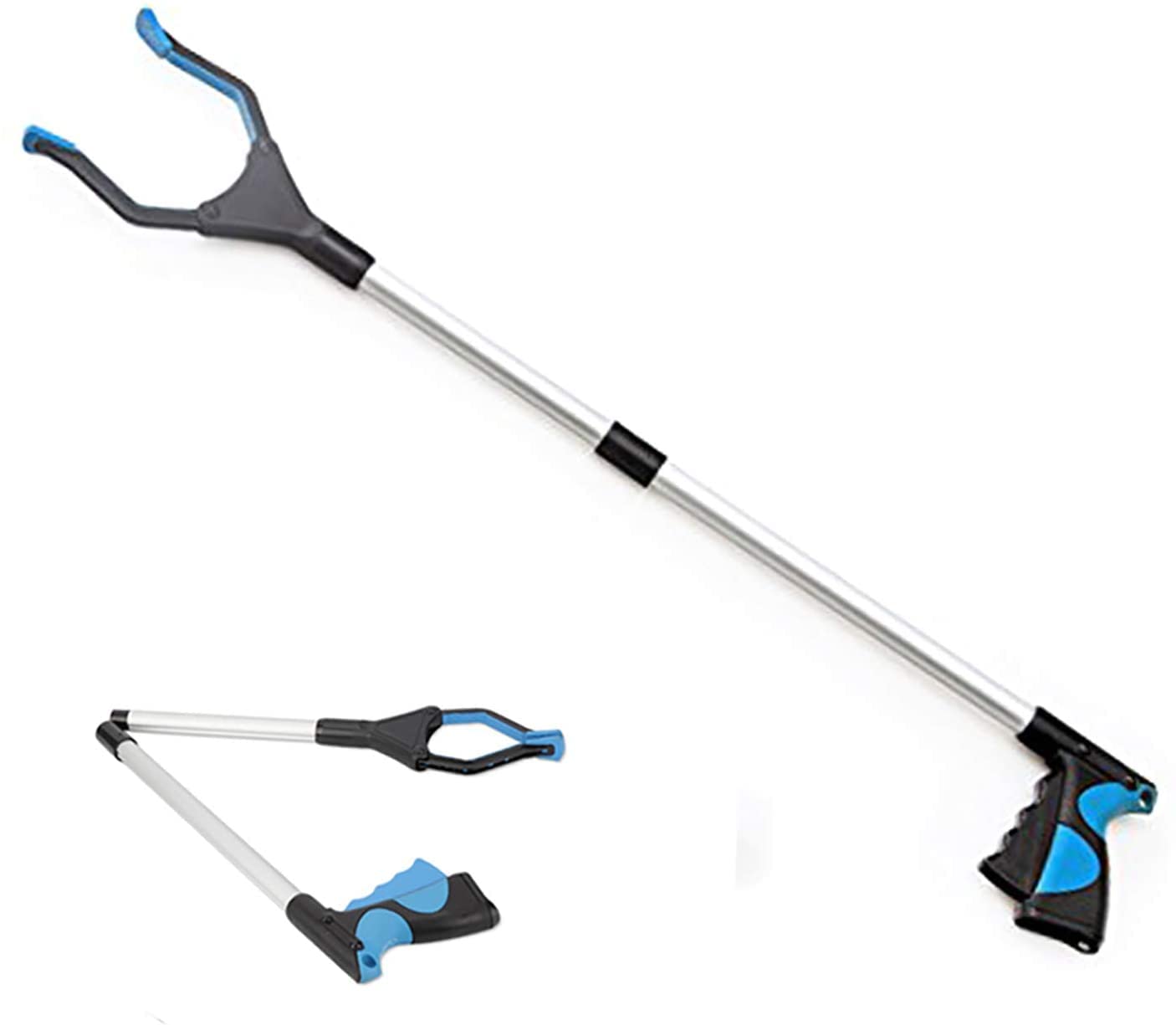 Prettyui 32" Grabber Reacher, Foldable Pick Up Long Arm Reacher Picker Upper Grabber Reaching Assist Tool for Trash Pick Up, Litter Picker, Garden Nabber, Arm Extension (Light Blue)