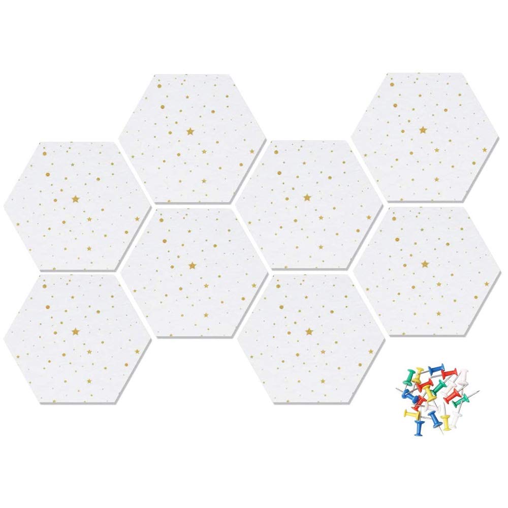 HyFanStr Felt Pin Board Wall Bulletin Board, Hexagon DIY Memo Board Notice Board with 20 Push Pins, Decorative Cork Board for Office Bedrooms