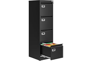 AFAIF 4 Drawer File Cabinet with Lock, Metal File Cabinets for Home Office,18" Deep Vertical Black Filing Cabinets Office Storage Cabinet for Letter/Legal / A4 / F4 Size, and File Folders