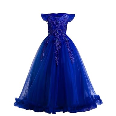 FYMNSI Blumenmädchen Kleid Kinder Langes Tüll Hochzeitskleid Brautjungfern Formale Partei Abendkleid Blumen Stickerei Cocktai
